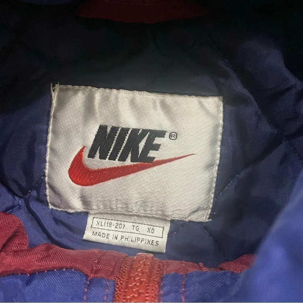 Vintage 90’s Nike Swoosh Spell Out Burgundy Blue Jacket Size XL
